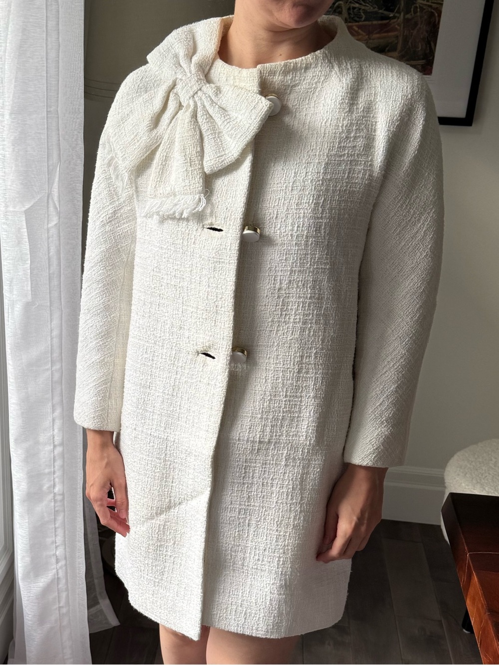 Kate Spade White Tweed Dorothy Dress Coat